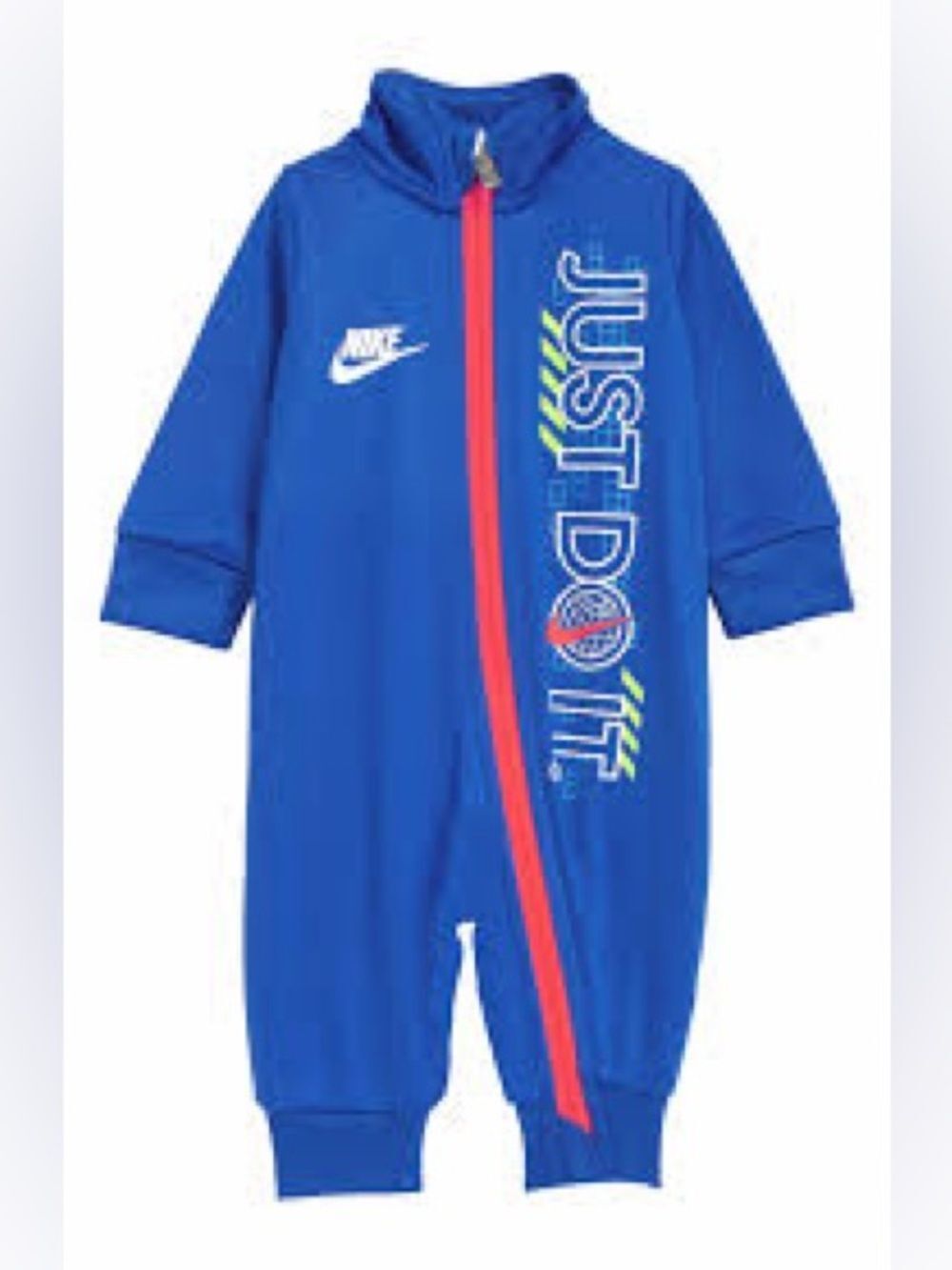 Nike Blue 'Just Do It' Zip-Front Kids One-Piece Sz 9 Months